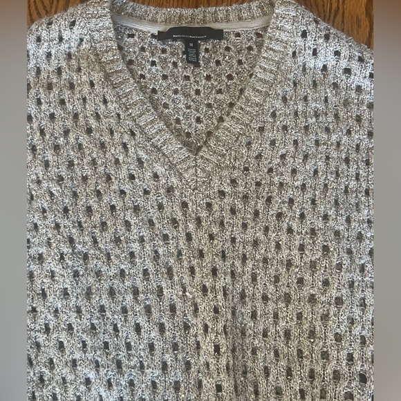 White House Black Market V-Neck Open Stich Sequin Sweater - Neutral Size Medium - Picture 7 of 10